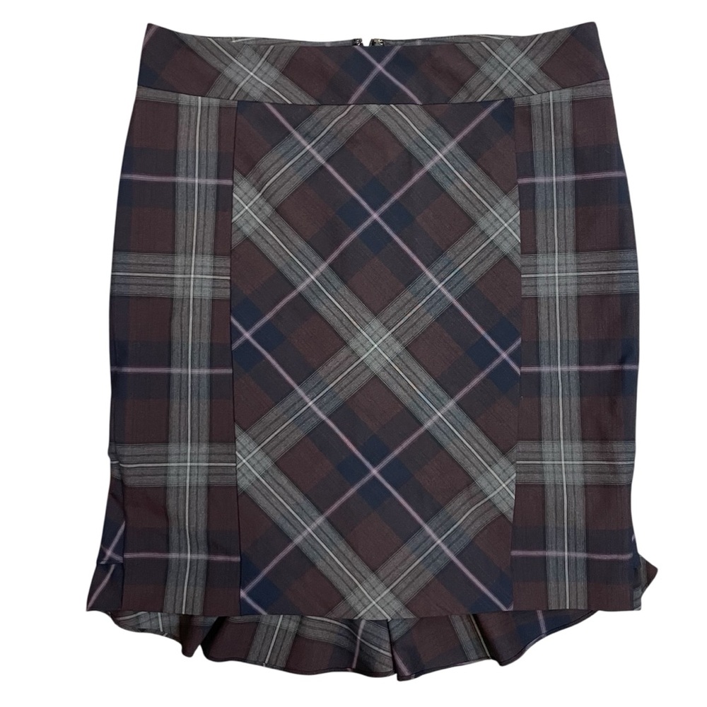 Express Design Studio Vintage Purple & Gray Plaid Ruffled Knee Length Skirt
